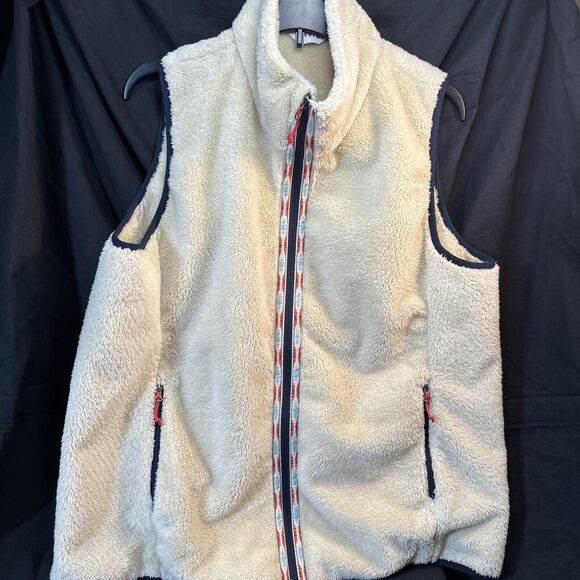 Orvis Women's Size XL Cream Sherpa Fleece Full Zip Vest Aztec Tapestry Navy Trim - Picture 6 of 10